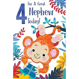 for A Great Nephew 4th Age 4 Today Cute Monkey Happy Birthday Card Lovely Verse