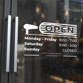 Hair Shop Hours of Operation - Vinyl on Barbershop Door Window - Website Store Hours - Your Company Logo Operation Hours - Storefront Window Vinyl Sticker - Salon Hours Decal 15x23.2
