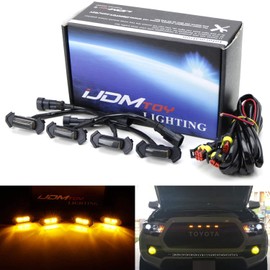 iJDMTOY 4pc Set Smoked Lens Front Grille Lighting Kit Compatible with 2016-up Toyota Tacoma w/TRD Pro Grill ONLY, Includes (4) 4-SMD 2500K Amber LED Light Assy & Wiring Harness