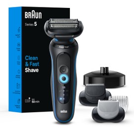 Braun Electric Shaver for Men, Series 5 5150cs, Wet & Dry Razor, Turbo Shaving Mode, Foil Shaver, with Beard Trimmer, Body Groomer and Charging Stand, Blue