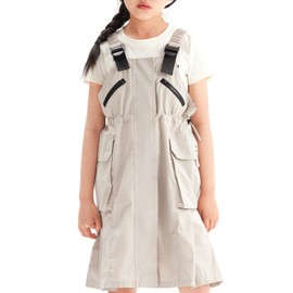 Barry Banny Girls Overalls Dress Cargo Adjustable Straps Little Girls Jumper Summer with Pockets 4-15Y (Small) Khaki