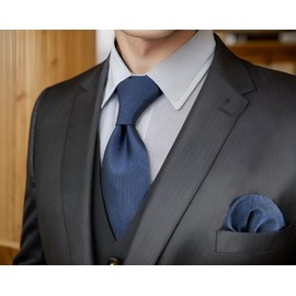 Shlax&Wing Business Neckties Mens Tie Solid Blue Classic Extra Long XL Set