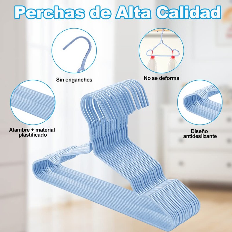 KIROTLA 30 Ganchos para Ropa Azul Perchas Antideslizantes para Ropa