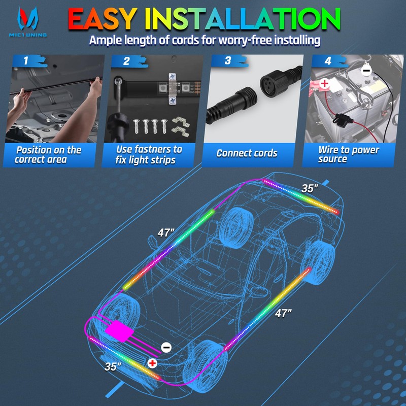 MICTUNING N3 Car Underglow Light Strip Kit, Chasing Dream RGB+IC