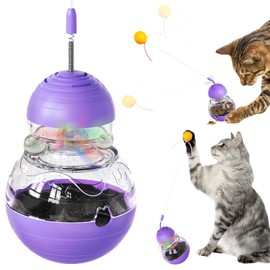 payanwin Cat Interactive Toys for Indoor Cats, Tumbler Treat Dispenser＆Kitten Wand Toy Engaging Tumbler Design Funny Balls Slow Food Dispenser Feeder (Purple)