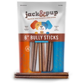Jack&Pup 6 Inch Thick Bully Sticks for Medium Dogs, Dog Bully Sticks for Small Dogs -6" Bully Sticks for Puppies Natural Bully Sticks Odor Free Long Lasting Dog Chews, Beef Bully Stick (3 Pack)