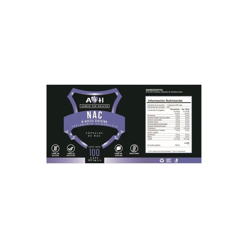 N-acetil Cisteina Nac 500mg 100 X 2 Cáps A4h Armor