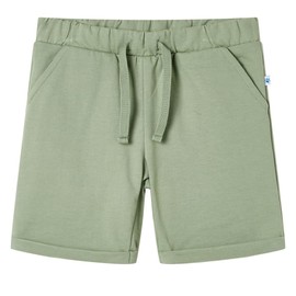 vidaXL Kids' Elastic Drawstring Shorts - 85% Cotton, Above Knee Length, Front Pockets, Machine Washable, Light Khaki Green, Size 128