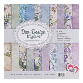 Ideen mit Herz Duo Design Papers | Pad with 20 Sheets of Craft Paper | 25 x 25 cm | 250 g/m² | Printed on Both Sides | Design Paper, Motif Paper | Ideal for Scrapbooking, Crafts (Bellflowers 01)