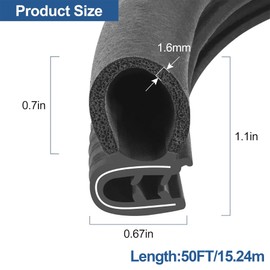 Automotive Door Weather Stripping 50Ft Car Door Rubber Edge Trim Seal Strip Gasket with Side Bulb for Car Bus Camper Boat RV Truck Doors