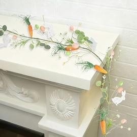 DR.DUDU Guirnalda de Pascua de 4 pies, guirnalda de zanahoria y conejito para manto, guirnalda artificial de primavera con huevos pastel de Pascua para interiores, hogar, chimenea, mesa, centro de