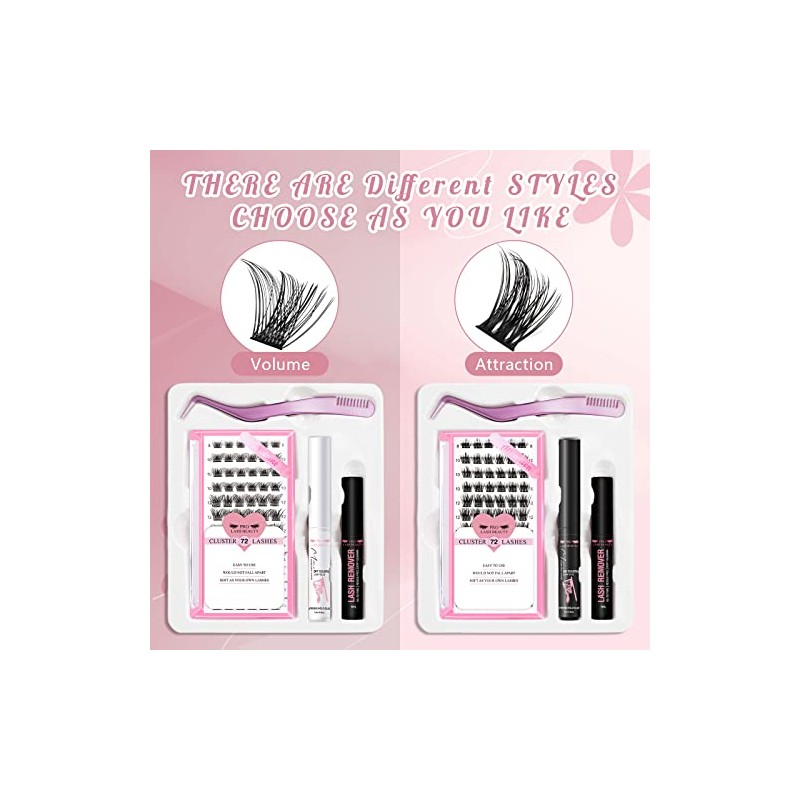 DIY Lash Extension Kit Cluster Lashes Kit with 72 Pcs