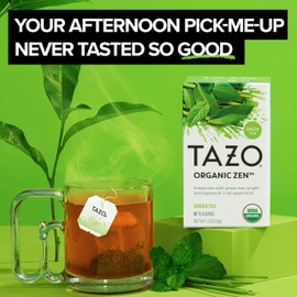 TAZO Organic Zen Green Tea, Caffeinated Tea with Refreshing Lemongrass & Spearmint, 36 Total Bags
