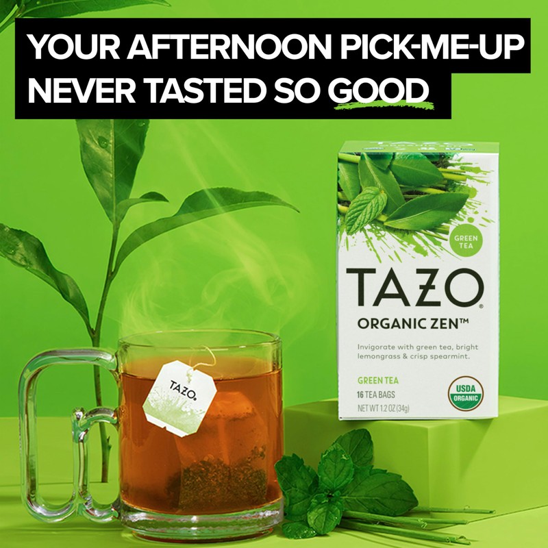 TAZO Organic Zen Green Tea, Caffeinated Tea with Refreshing Lemongrass
