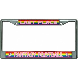 fantasy football last place pink rainbow chrome license plate frame usa made