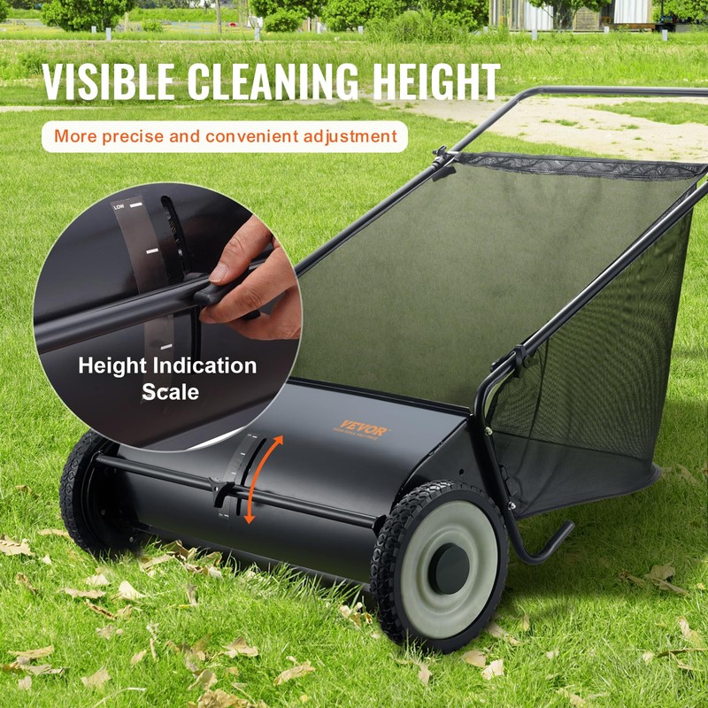 VEVOR Push Lawn Sweeper, 26 Inch Leaf & Grass Collector,