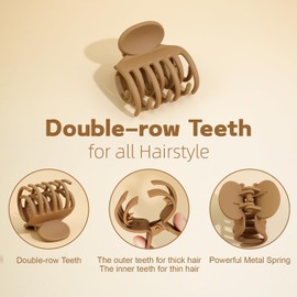 Medium Hair Clips for Thin Fine Hair, 1.5'' Small Claw Hair Clips for Women and Girls, Matte Double Row Jaw Clip Non Slip Hair Claw Neutral Color (4 pack)