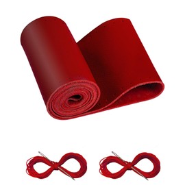 BELINOUS Leather Steering Wheel Cover Lace Up, Stitch On Wrap, Universal Fit 13-20 inch Car Truck SUV Pickup Boat, A Whole Piece of Cowhide, DIY Stitch w/Needle Thread (Size XL1, Red)