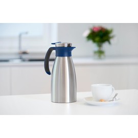 Emsa Soft Grip N4120100 Insulated Jug, 1 Litre, Stainless Steel, 12 Hours Hot + 24 Hours Cold, Leak-Proof, Non-Slip Handle, Blue