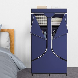 SORCEDAS Portable Wardrobe Closet Storage Organizer Metal Hanging Rack Non-Woven Fabric 34 Inch Coffee (34 Inch, Blue)