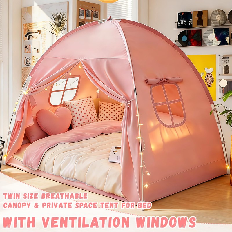 Twin Bed Tent for Kids Girls, Canopy Privacy Sleep Tent