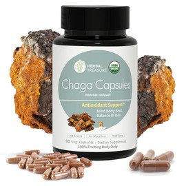Herbal Treasure Chaga Mushrooms Powder Capsules, Mushroom Supplement for Functional Mushrooms, Chaga Mushroom Capsules for Energy, & Immune Support, Organic Mushroom Supplement 90 Caps