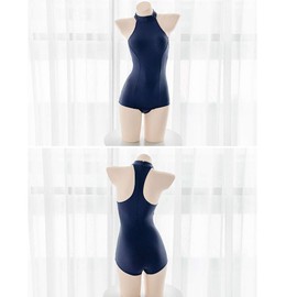 Traje de baño de una sola pieza con estilo japonés para niñas y mujeres, Azul oscuro (estilo 3), M