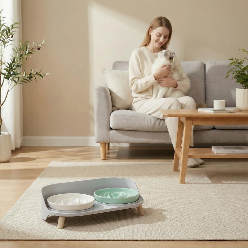 Raised Dog Feeder Bowl Stand - Elevated Dining Table for