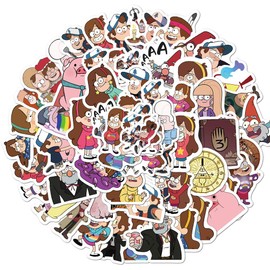 50Pcs Gravity Falls Stickers, Cartoon Theme TV Stickers, Vinyl Waterproof Graffiti Decals for Laptop Guitar Luggage Skateboard, Kids and Teens