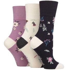 Gentle Grip SOCKSHOP Ladies Soft Top Patterned and Striped Soft Breathable Bamboo Socks in a Multipack of 3 Botanical Bloom 4-8 SOLRM