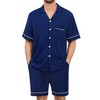 SWOMOG Mens Pajama Set Shorts Button Down Short Sleeve Sleepwear