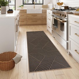 Lahome Modern Geometric Runner Rug, 2x6 Washable Rug Runners for Hallways Non Slip, Black Outdoor Runner Rug with Rubber Backing, Farmhouse Non Shedding Rug Runner for Kitchen Entryway