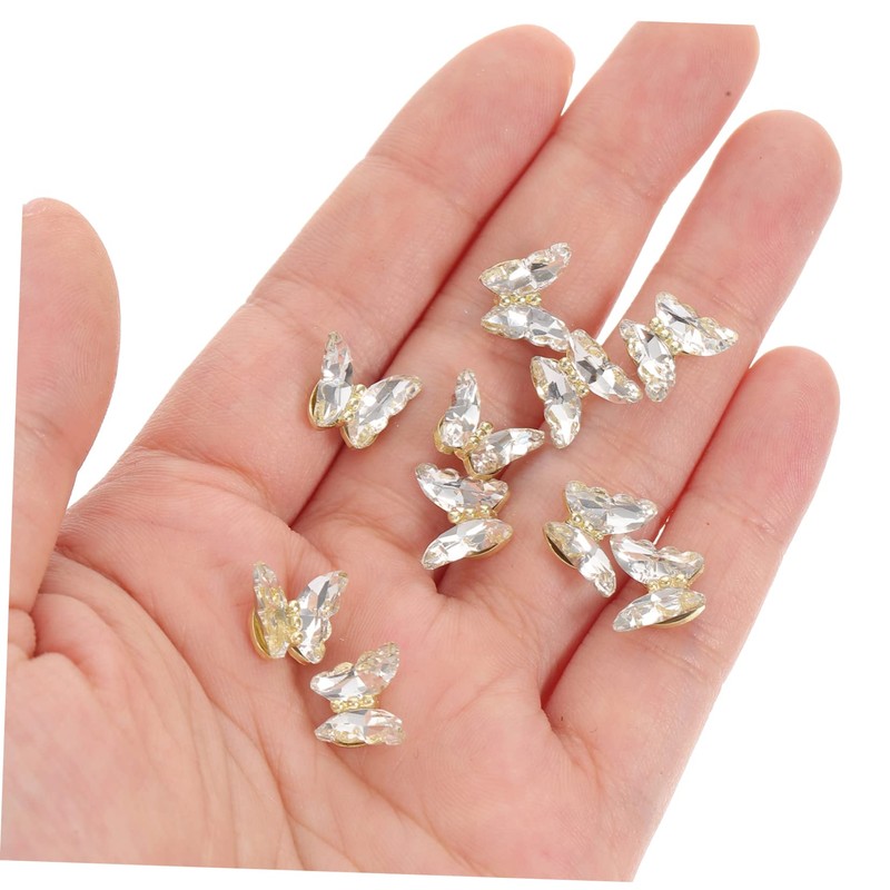 IWOWHERO 10pcs Butterfly Nail Gems Crystal Rhinestones 3D Manicure Charms
