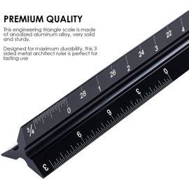 LATERN 6 Pieces Aluminum Architect Scale Ruler, 2 Pcs 12 Inch Triangular Architect Scale Ruler + 4 Pieces Triangle Ruler Square Set, for Architects, Students, Draftsman and Engineers