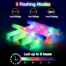 OLUPP 124 PCS Glow Sticks, Foam Glow Sticks, Foam Light up Sticks with 3 Modes Colorful Flashing, Glow In The Dark Party Supplies, Glow Sticks Bulk Party Pack, Foam Glow Sticks Bulk for Party, Raves