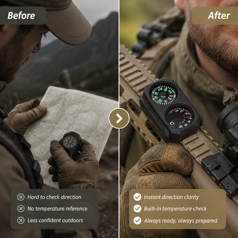 Mini Compass and Thermometer for 20mm Rails – Clip-On Outdoor