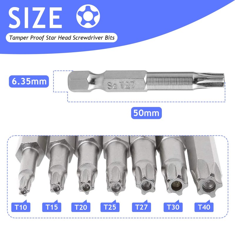 FyMosem 14Pcs Torx Star Head Screwdriver Bits T10-T40 Security Tamper