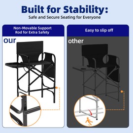 Folding Makeup Chair with Folding Tabletop Storage Bags for Makeup Artists to Keep Makeup Cases and Brushes, Tall Directors Chair, Oversized Portable Camping Chair for Outside Knee Protection
