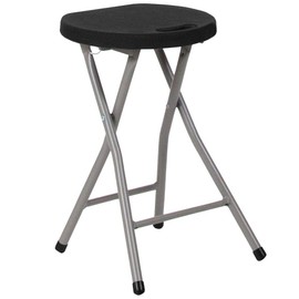 Flash Furniture Micah 2 Pack Foldable Stool with Black Plastic Seat and Titanium Gray Frame