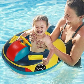Cysocool Toddlers Kid Inflatable Swimming Float Pool Seat Boat Cute Car Baby Floatie Safe Seat Swim Ring with Steering Wheel Lake Float Raft Air Bed Floating Mattress for Girls Boys 1-5 Years