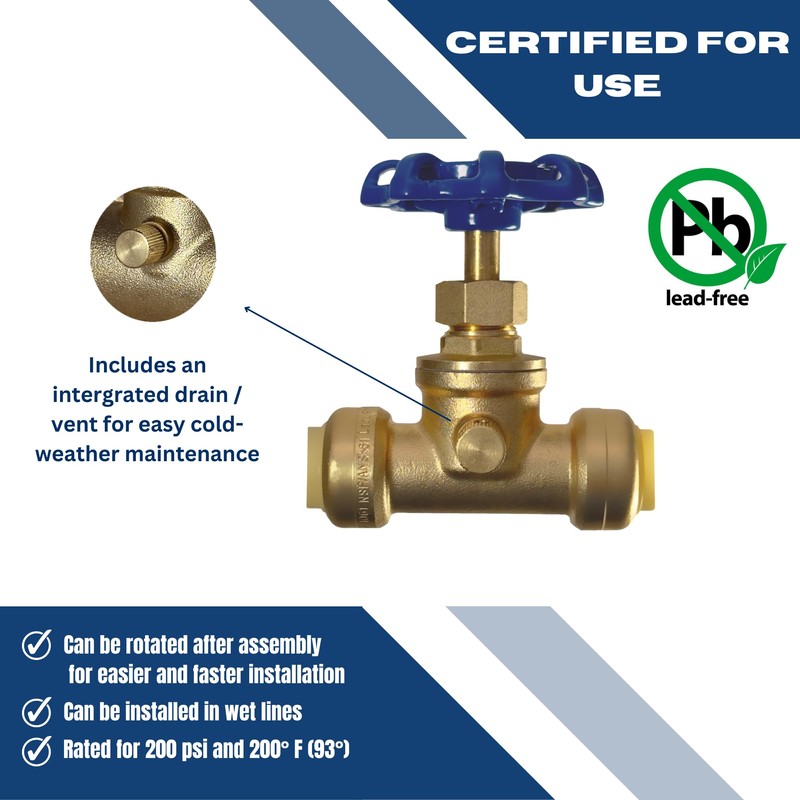 XFITTING 1/2 inch Push Fit Stop Valve with Drain and