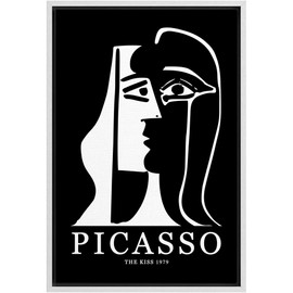 MUDECOR Framed Canvas Print Wall Art Picasso Black & White Geometric Kiss Portrait Shapes Abstract Illustrations Modern Art Minimal Dramatic Dark for Living Room, Bedroom, Office - 24"x36" White