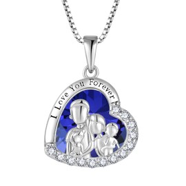 TIMFROZ Women Family Necklace 925 Sterling Silver Mother Daughter I Love You Forever Heart December Birthstone Tanzanite Color with 5A Cubic Zirconia Jewelry Anniversary Birthday Gifts for Mom Father