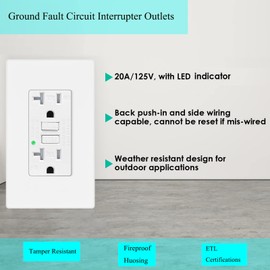 USUPERINK GFCI Outlet 20A 125V, Duplex Receptacles with LED Indicator, Weather Resistant Ground Fault Circuit Interrupter Outlets, Screws Included, White(20Amp GFCI 1 Pack)