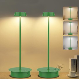 2 Pack Rechargeable LED Table Lamp: Cordless Table Lamp with Touch Control, Portable LED Desk Lamp 3 Color Stepless Dimmable Modern Lamp for Restaurant/Dinner/Bedroom/Outdoor IP65 Waterproof-Green