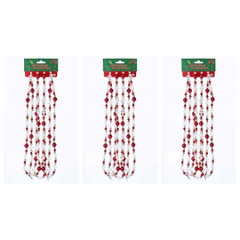 Roses and Mistletoe 9' Red Clear Silver Round Bead Christmas Garland Decor Set of 3