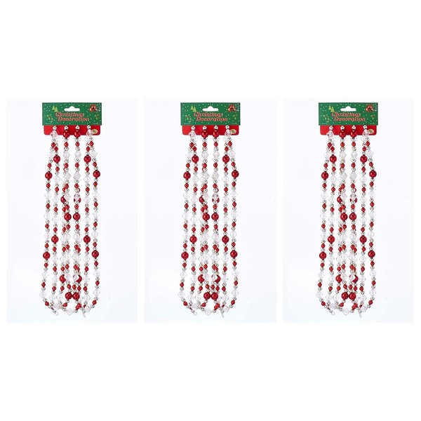 Roses and Mistletoe 9' Red Clear Silver Round Bead Christmas