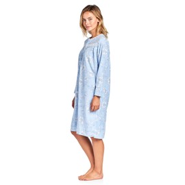 Casual Nights Women's Long Sleeve Micro Fleece Cozy Floral Night Gown - Blue - Small