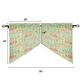 Bentrilisa 2 Pcs Floral Semi Sheer Swag Curtains Half Small Cafe Window Curtains Leaves and Flower Print on Green Swag Valance Kitchen Curtain, 28x36 Inch