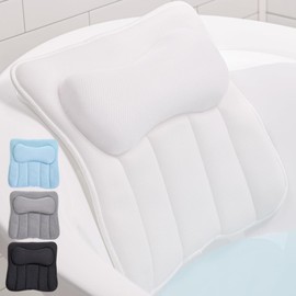 GORILLA GRIP Mesh Bath Pillow for Tub, 6 Powerful Suction Cups, Oversized Headrest with Breathable FlexComfort Technology for Neck, Head, Back Support, Luxury Machine Washable Bathtub Must Haves White